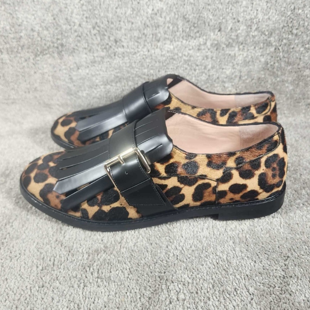 J.Crew Niko Loafers Leopard Calf Hair Kiltie Monk Strap Mahogany Womens 9.5